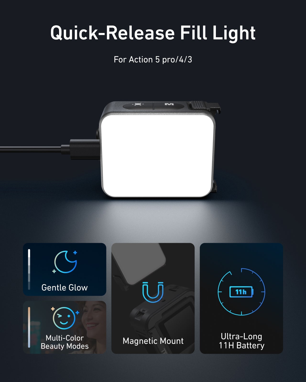 Telesin Quick-Release Fill Light For Action 5 pro/4/3