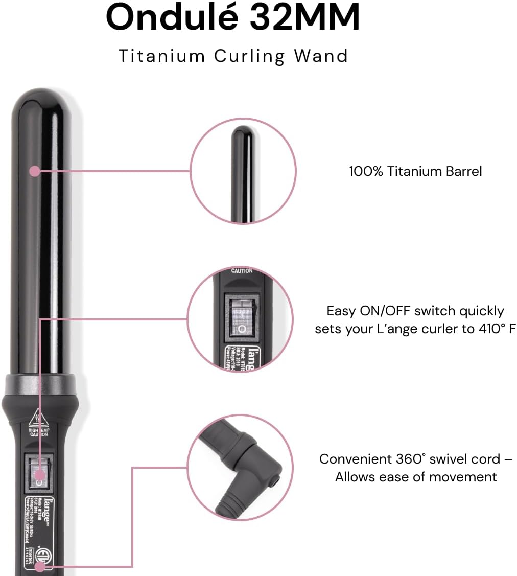 L'ANGE HAIR Ondulé 32 MM Ceramic Curling Wand | Professional Hot Tools Curling Iron 1.25 Inch | Salon Hair Styling Wands for Beach Waves | Best Hair Curler Wand for Frizz-Free, Lasting Curls