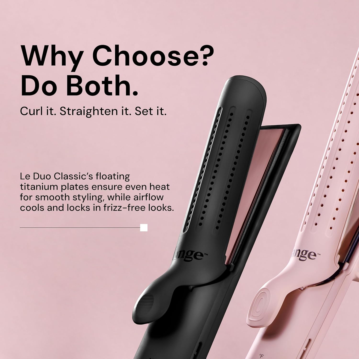L'ANGE HAIR Le Duo Standard 360° Airflow 2 in 1 Straightener and Curler | 1 Inch Curling Wand & Titanium Flat Iron with 3.5" Plates | Hair Straightener & Curler for Short to Medium Hair (Blush)