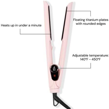 L'ANGE HAIR Le Titane Titanium Flat Iron | Hair Straightener with Curved Edges for Versatile Styling | Dual Voltage Flat Iron with Infrared Heat & Adjustable Temperature | 1.75" Blush