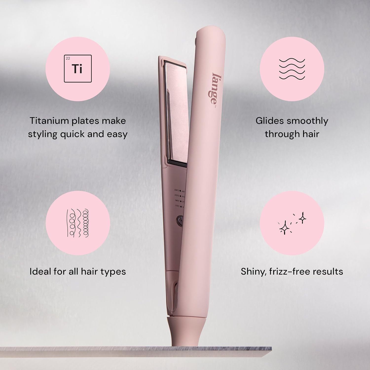 L’Ange Hair Straight Forward Titanium Flat Iron | Professional 2-in-1 Hair Styling Iron | 1" Snag-Free Hair Straightener | Fast Heat-Up, Adjustable Temperature, Auto Shut-Off, Dual Voltage, Blush