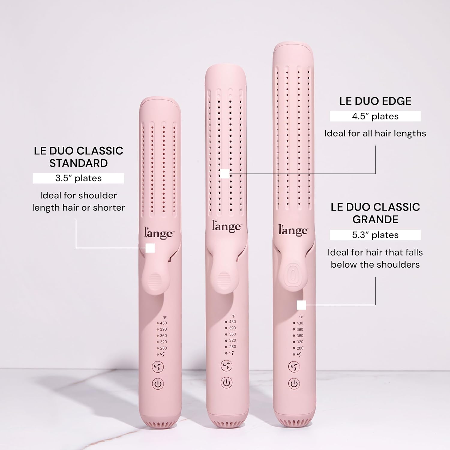 L'ANGE HAIR Le Duo Edge 360° Airflow Titanium Styler Blush | 2-in-1 Flat Iron Straightener & Curling Iron | 1” Wide Titanium Plates with Rounded Corners & Softly Beveled Edges (Blush)