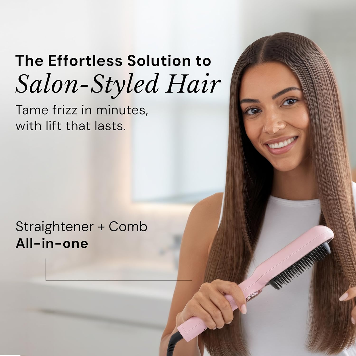 L'ANGE HAIR Smooth It 2-in-1 Hair Straightener Brush with Digital Temperature Dial Up to 450°F | Frizz Control Straightening Comb | Quick Styling Hot Brush for All Hair Types | Auto Shut-Off | Blush