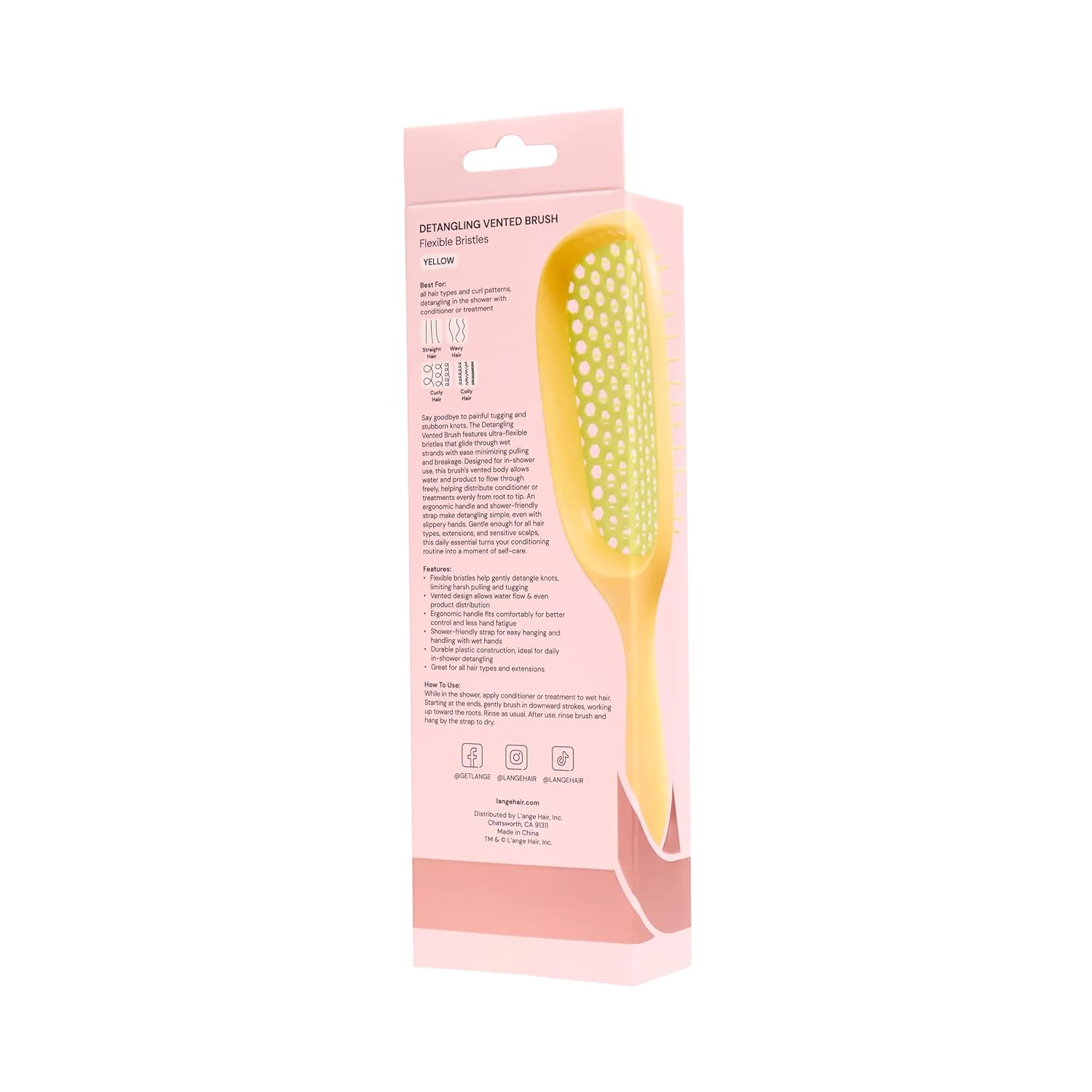 L'ANGE HAIR Detangling Vented Brush | Flexible Bristles for Wet or Dry Hair | Gentle Glide to Reduce Breakage | Ergonomic Shower Brush | Great for All Hair Types & Sensitive Scalps (Yellow)
