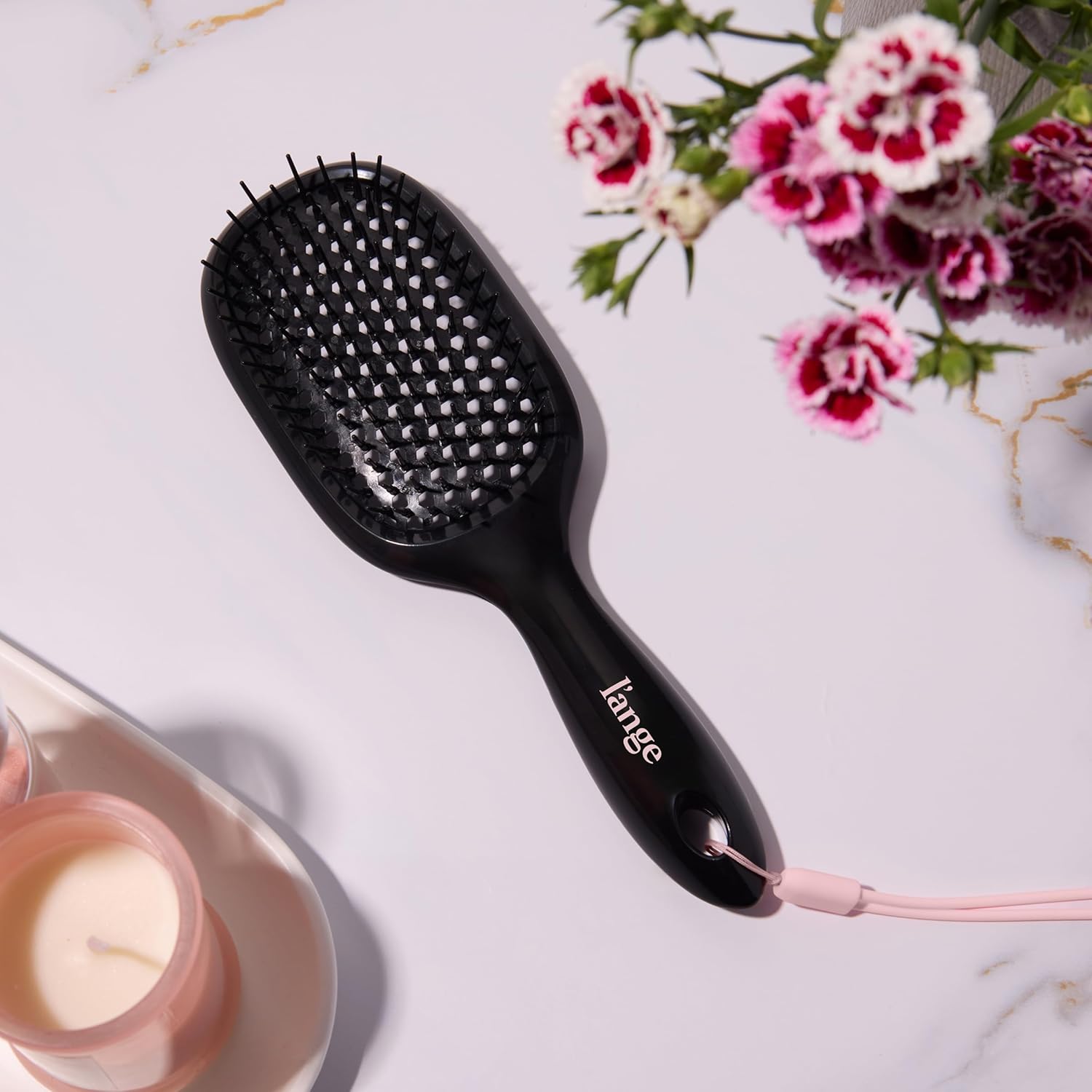 L'ANGE HAIR Detangling Vented Brush | Flexible Bristles for Wet or Dry Hair | Gentle Glide to Reduce Breakage | Ergonomic Shower Brush | Great for All Hair Types & Sensitive Scalps (Black)
