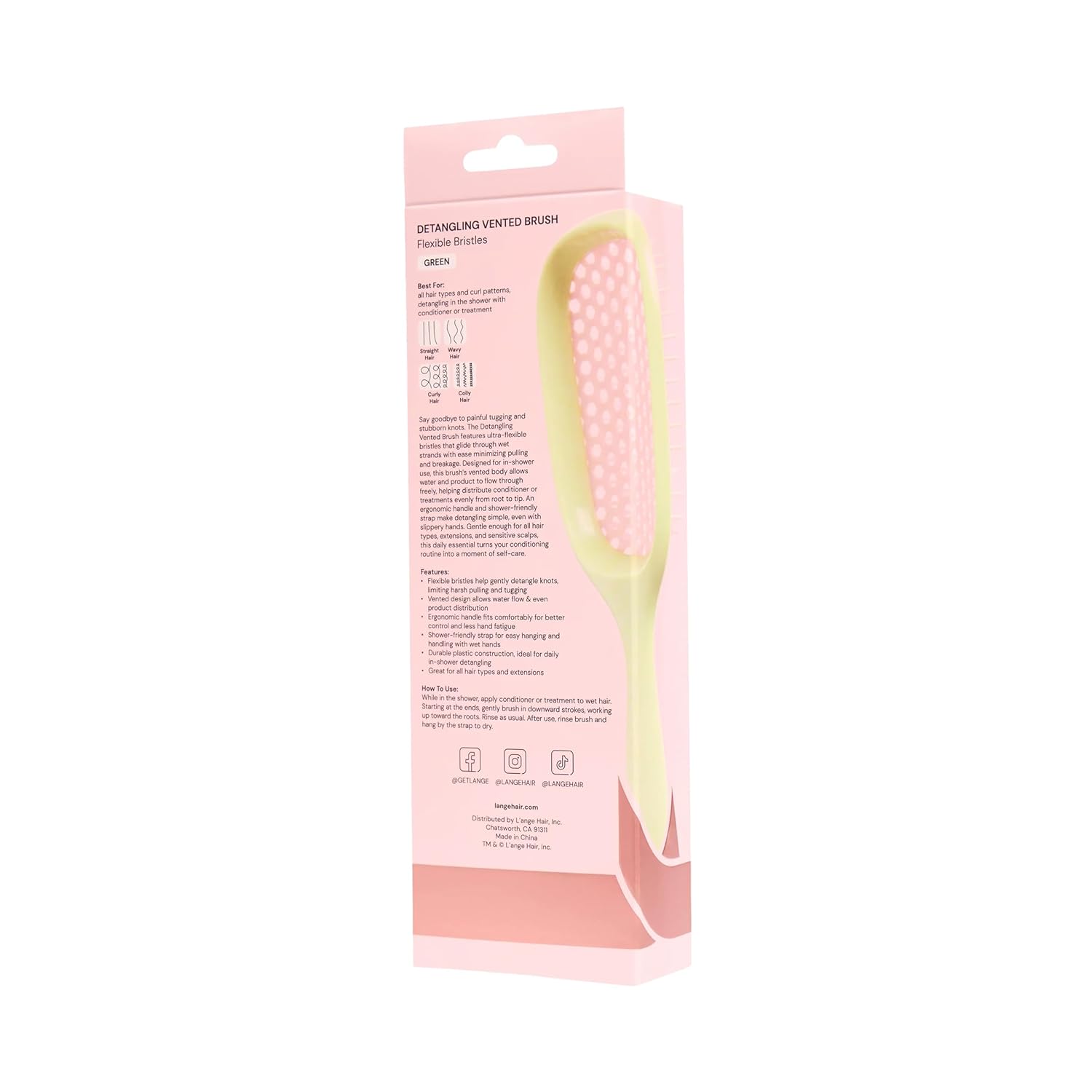L'ANGE HAIR Detangling Vented Brush | Flexible Bristles for Wet or Dry Hair | Gentle Glide to Reduce Breakage | Ergonomic Shower Brush | Great for All Hair Types & Sensitive Scalps (Green)