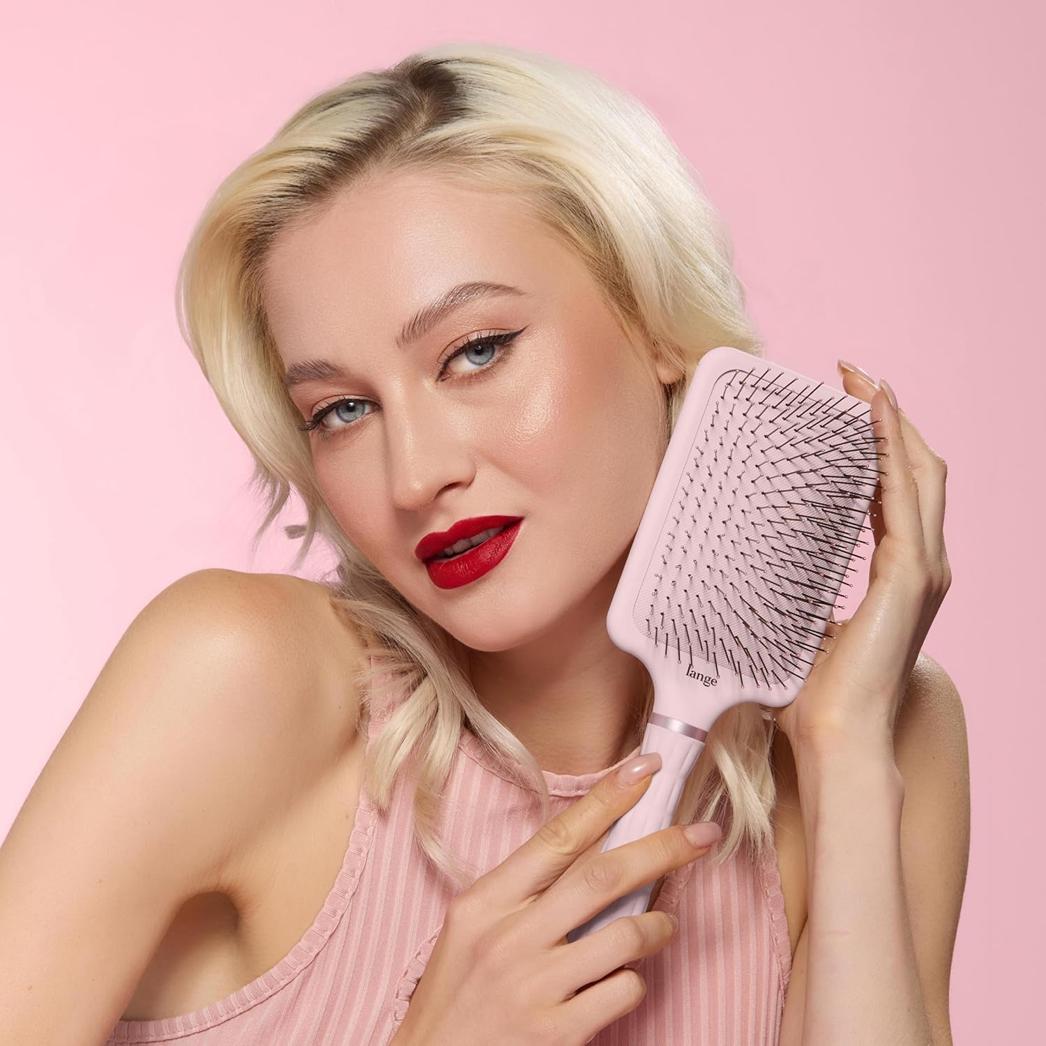 L'ANGE HAIR Detangling Paddle Brush | Gentle Nylon Bristles for Wet & Dry Hair | Smooth Detangling & Scalp Massage | Lightweight, Non-Slip Handle | Works for All Hair Types (Blush)
