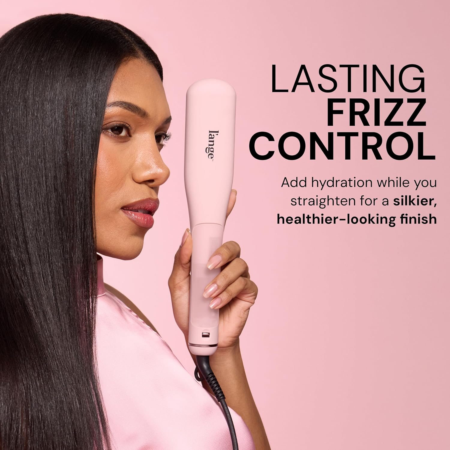 L'ANGE HAIR SteamSmooth Steam Smoothing Comb | Coconut Oil–Infused Steam Brush for Sleek, Shiny Results | Negative Ion Frizz Control | Hydrates & Straightens Hair | (Black)