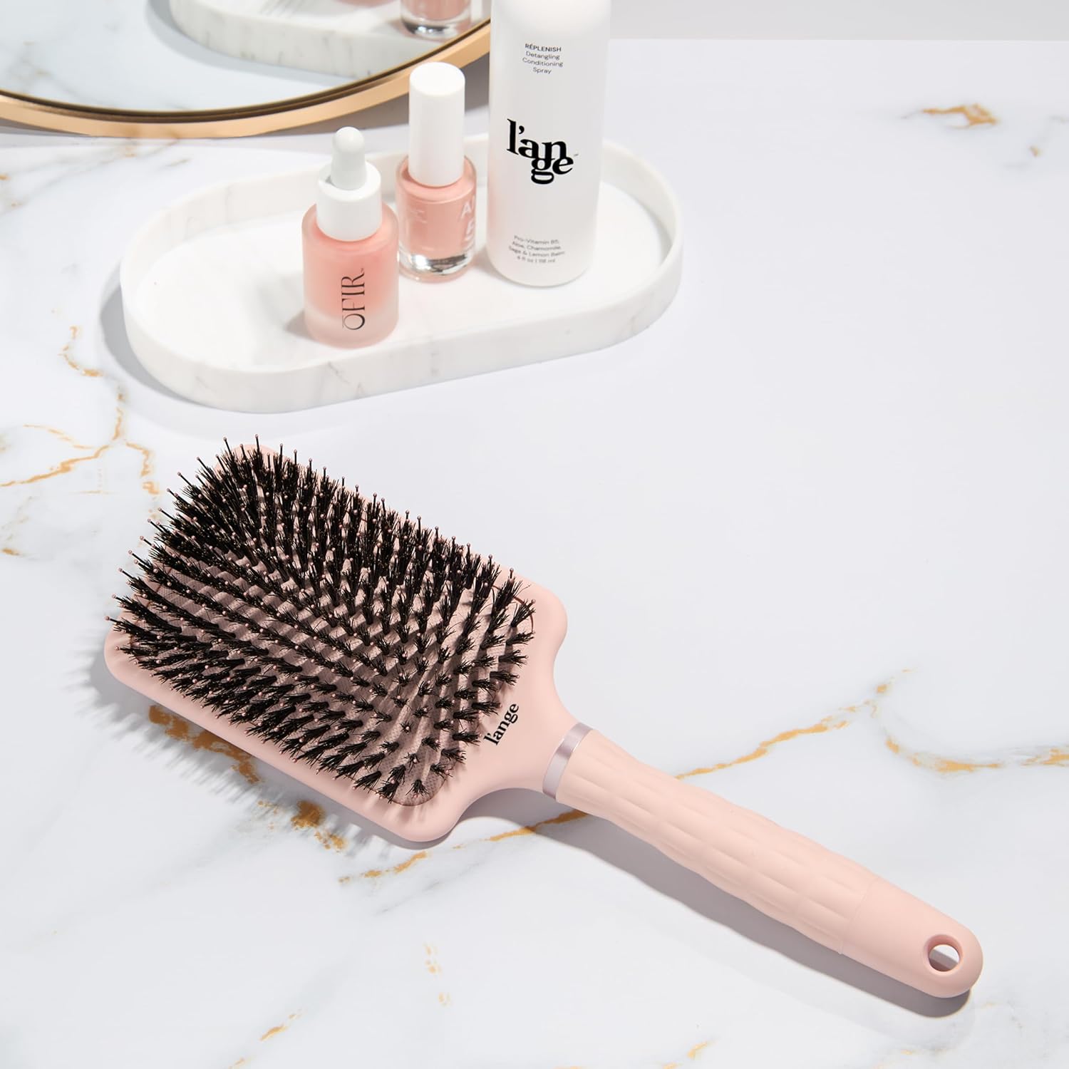 L'ANGE HAIR Detangling Paddle Brush | Nylon & Boar Bristles for Wet or Dry Hair | Built for Thick Hair | Reduces Snagging & Breakage | Tames Flyaways & Frizz for Softer, Shinier Strands (Blush)