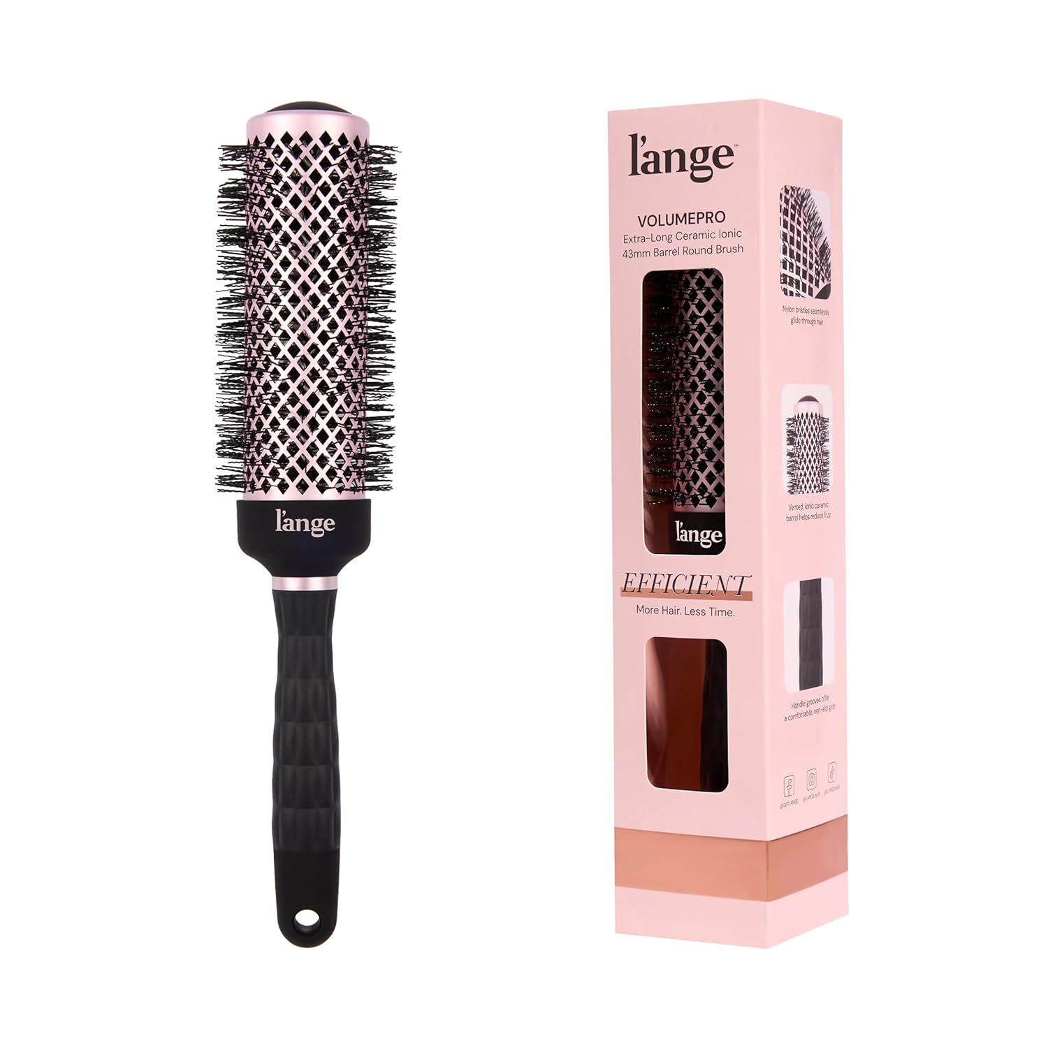 L'ANGE HAIR VolumePro Extra-Long Ceramic Ionic Round Brush, Black | For Blow Drying, Curling & Styling | Adds Volume, Reduces Frizz & Boosts Shine | Ideal for Extra-Long Hair (43mm)