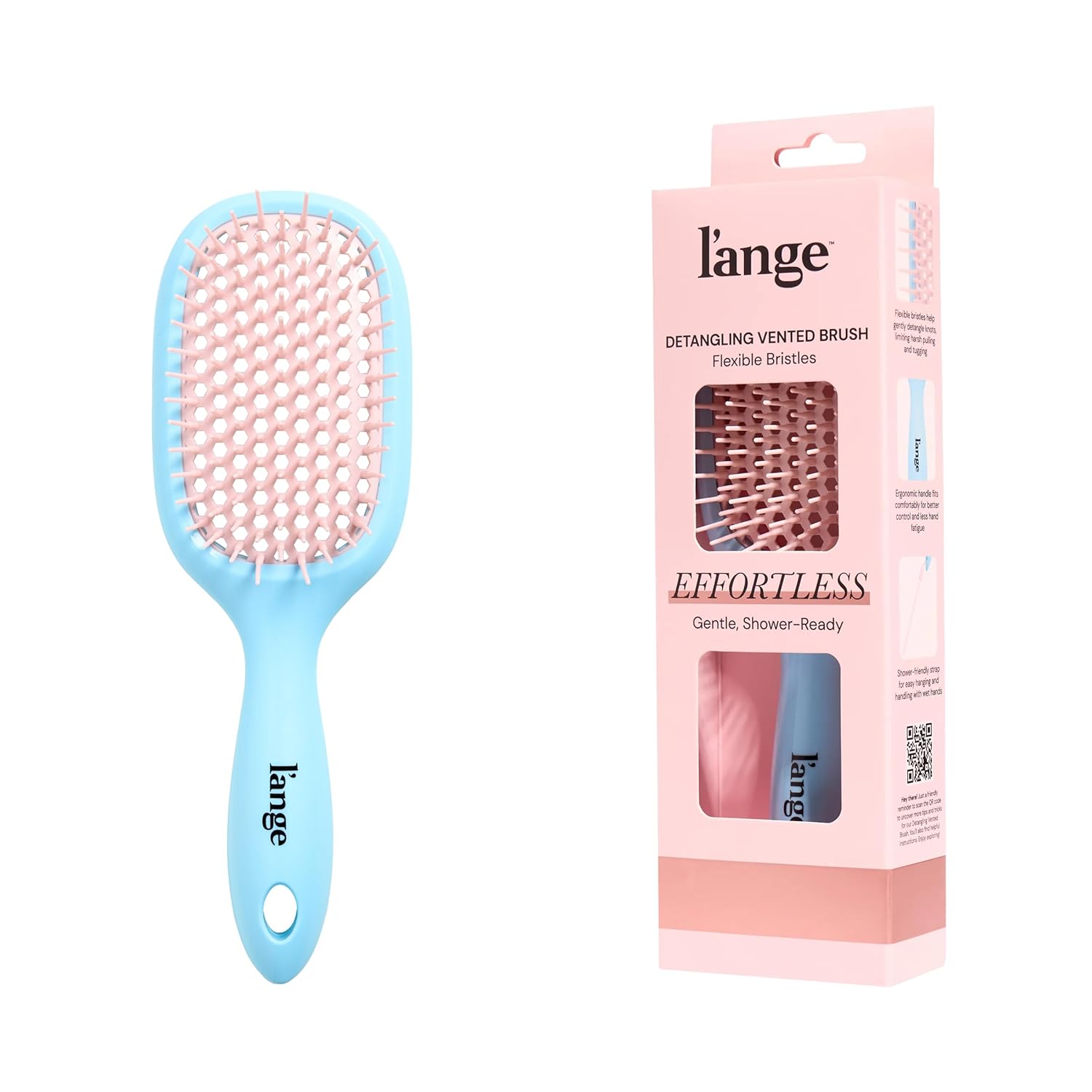 L'ANGE HAIR Detangling Vented Brush | Flexible Bristles for Wet or Dry Hair | Gentle Glide to Reduce Breakage | Ergonomic Shower Brush | Great for All Hair Types & Sensitive Scalps (Blue)