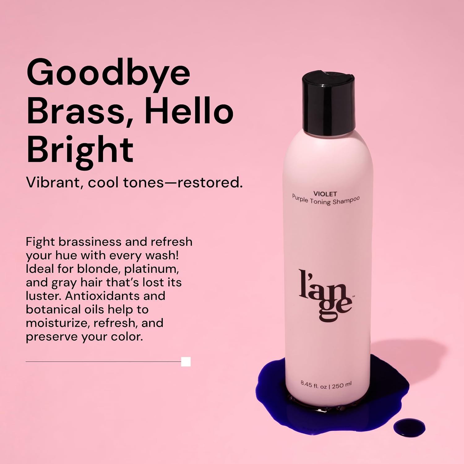 L'ANGE HAIR Violet Purple Toning Shampoo | Restores Hair Color | Tone Correcting Shampoo | Removes Yellow, Orange and Brassy Tone | UV Protection Shampoos | All Hair Types
