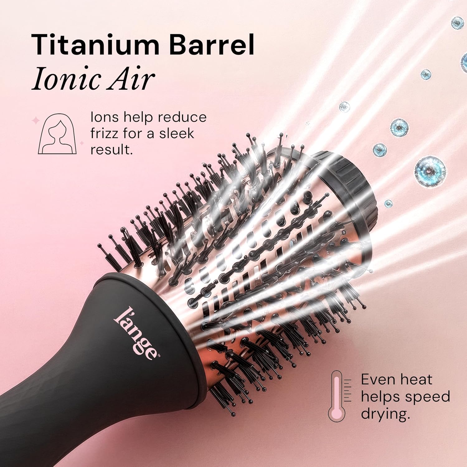 L'ANGE HAIR Le Volume 2-in-1 Titanium Blow Dryer Brush | Frizz Control Blowout Hair Dryer Brush For Drying And Straightening | Volumizing Hot Air Styler For All Hairstyles | Oval Barrel | Black - 75mm
