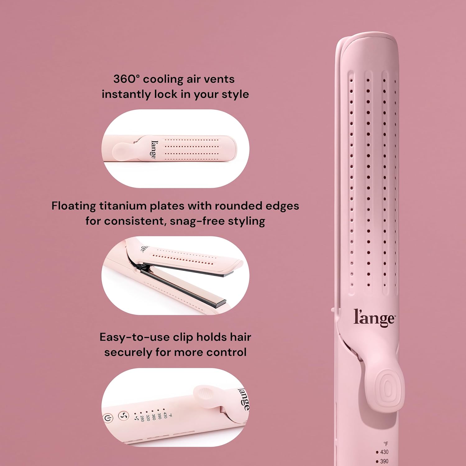 L'ANGE HAIR Le Duo Standard 360° Airflow 2 in 1 Straightener and Curler | 1 Inch Curling Wand & Titanium Flat Iron with 3.5" Plates | Hair Straightener & Curler for Short to Medium Hair (Blush)
