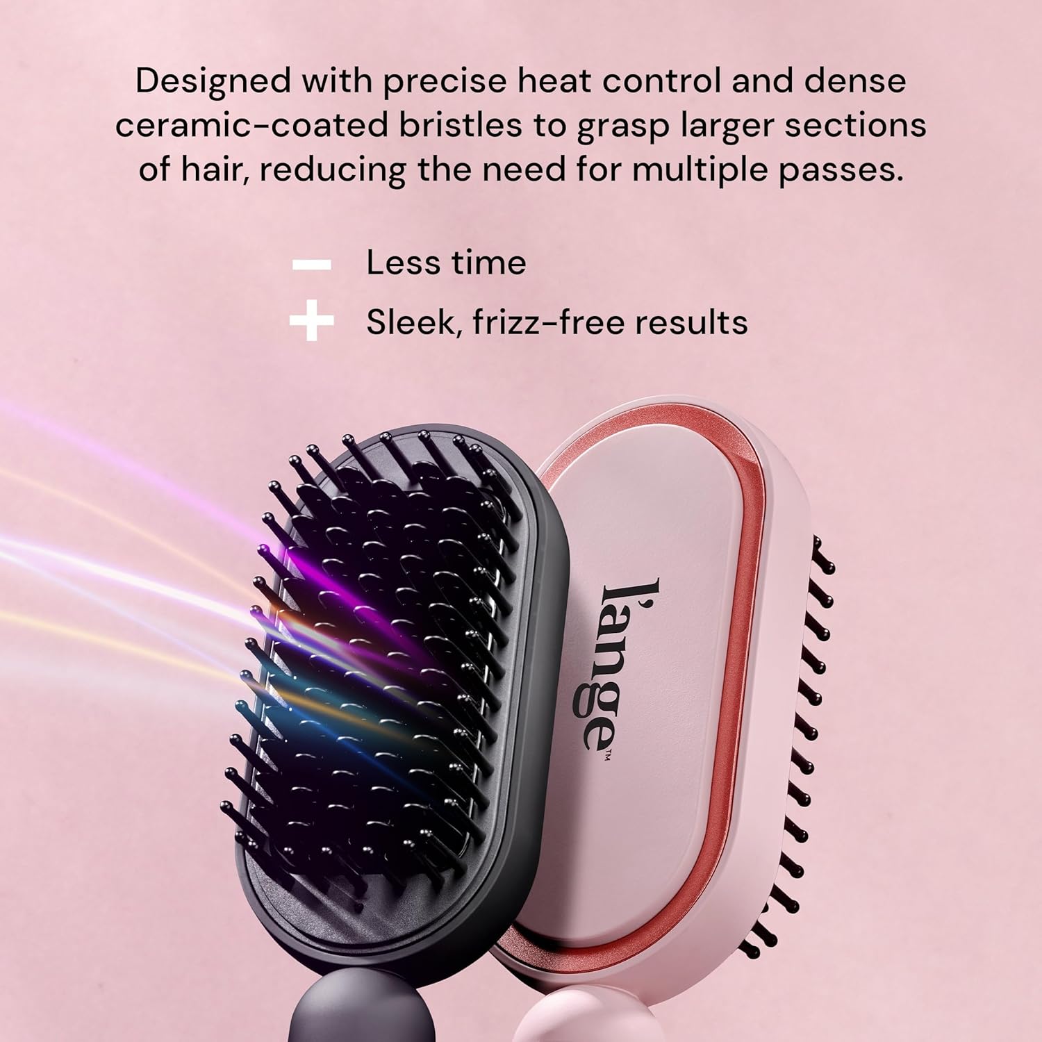 L'ANGE HAIR Mane Pass Straightening Hot Brush | Hair Straightening Brush with Ceramic Bristles & Negative Ion Technology | Adjustable Temp | Auto Shut-Off & Dual Voltage | (Black)