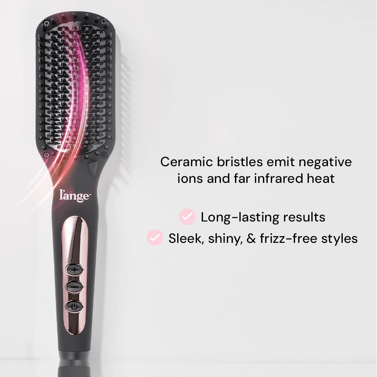 L'ANGE HAIR Le Vite Straightening Brush | Heated Hair Tool for Smoother, Frizz-Controlled Look | Dual-Voltage Hot Brush Straightener for Effortless Styling & Shine | Ceramic Standard Size (Black)