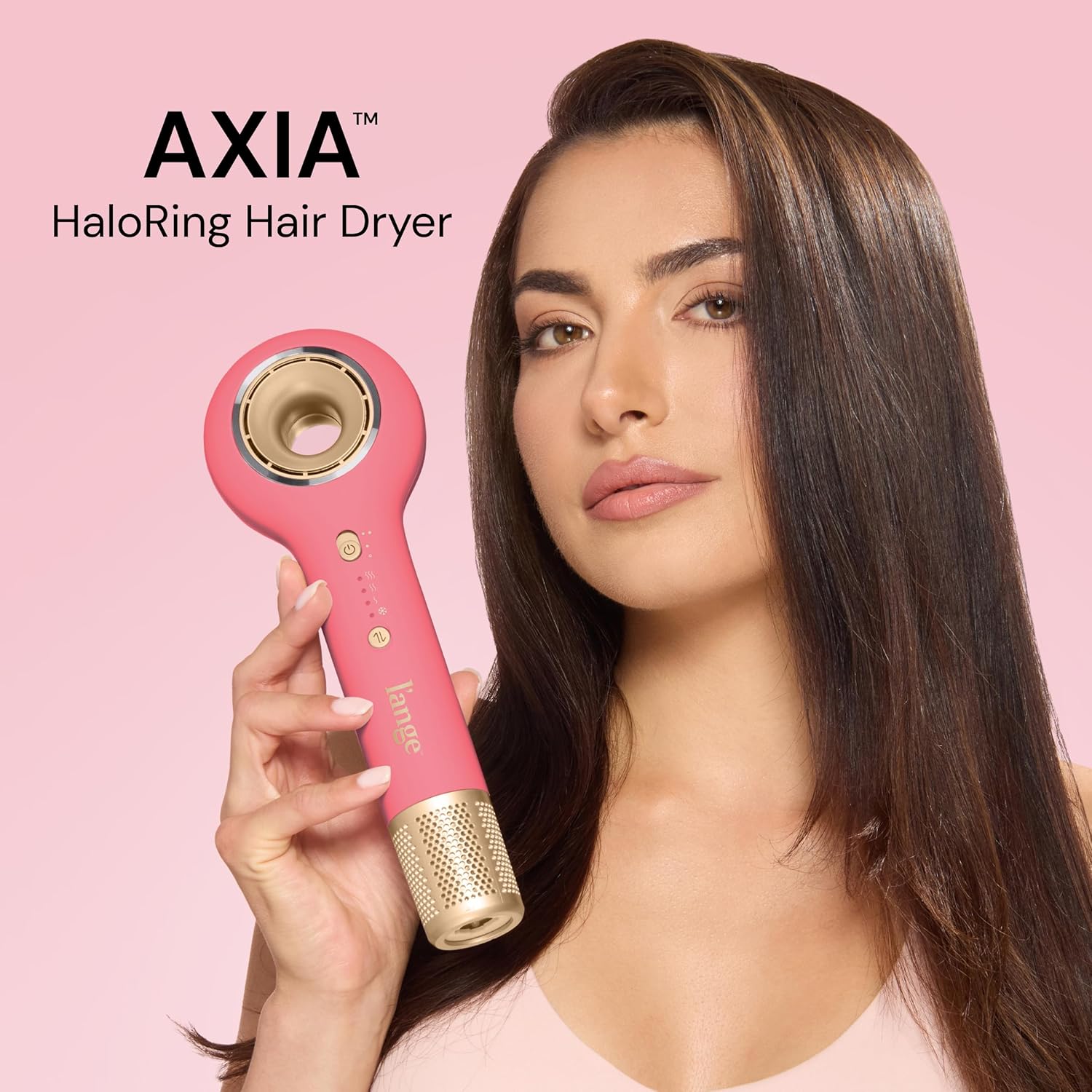 L’ANGE HAIR Axia HaloRing Ionic Hair Dryer | High Speed Professional Blow Dryer for Smooth, Frizz-Free Styles | Lightweight Brushless Motor with Concentrator & Wall Mount | 4 Heat Settings | Rose Gold