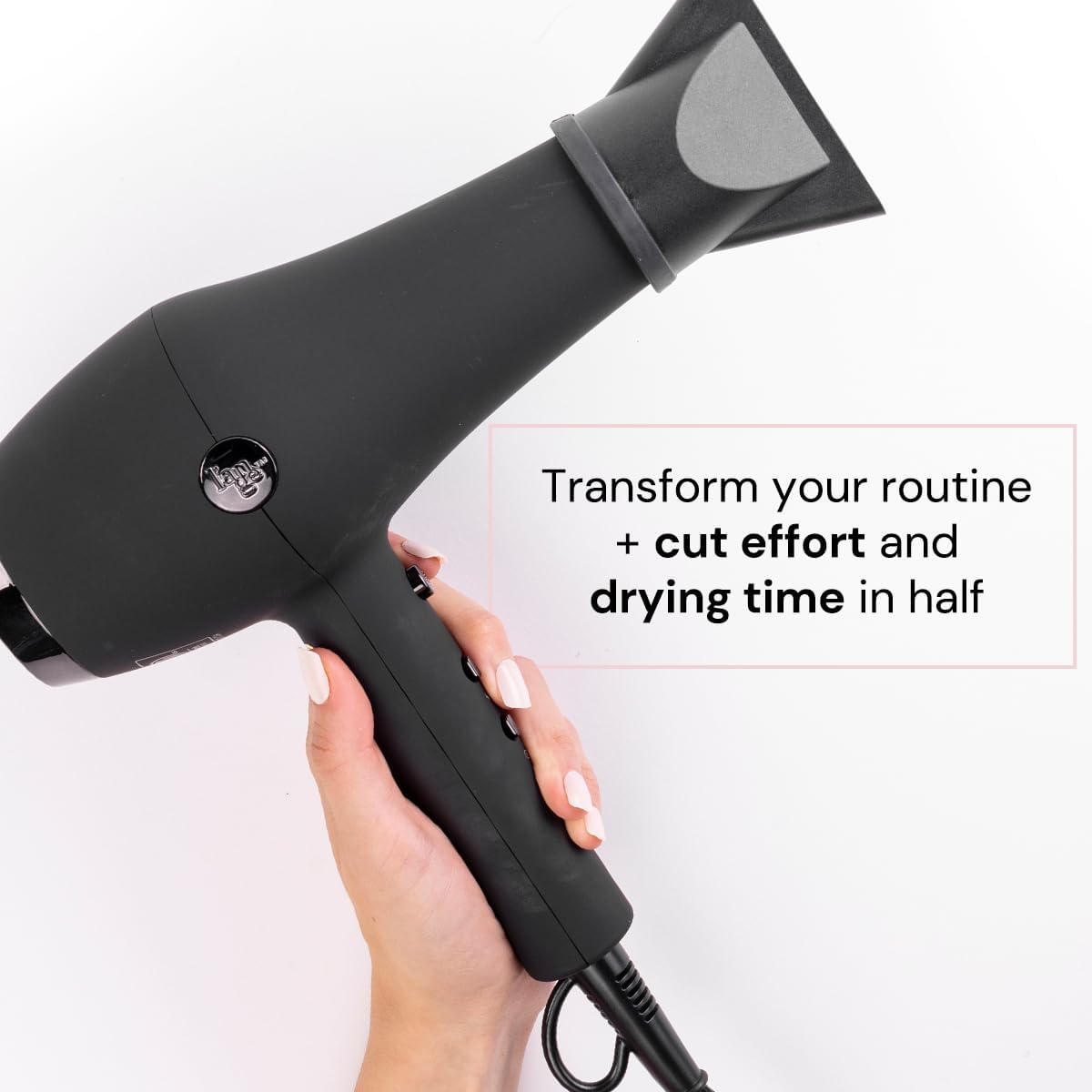 L’Ange Hair Soleil Professional Hair Dryer | Fast Drying Ionic Blow Dryer for Frizz-Free Results | 3 Heat Settings with Cool Shot Feature | Lightweight Hairdryer with Concentrator 1875W | Black