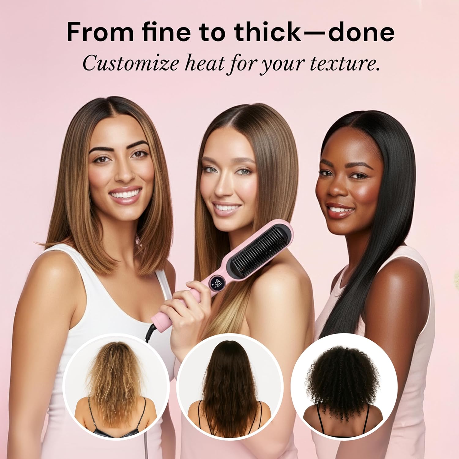 L'ANGE HAIR Smooth It 2-in-1 Hair Straightener Brush with Digital Temperature Dial Up to 450°F | Frizz Control Straightening Comb | Quick Styling Hot Brush for All Hair Types | Auto Shut-Off | Blush