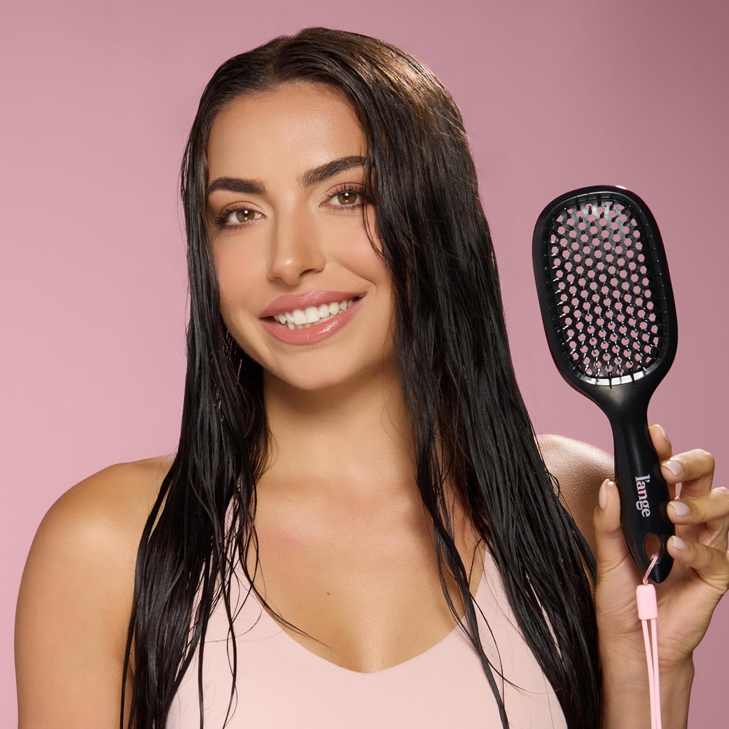 L'ANGE HAIR Detangling Vented Brush | Flexible Bristles for Wet or Dry Hair | Gentle Glide to Reduce Breakage | Ergonomic Shower Brush | Great for All Hair Types & Sensitive Scalps (Black)