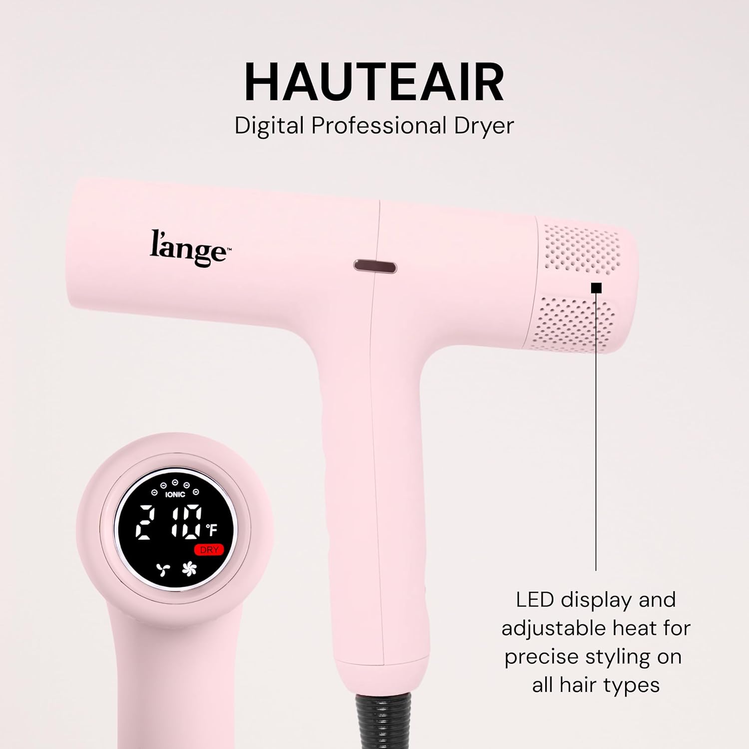 L'ANGE HAIR HauteAir Digital Professional Hair Dryer | LED Display for Precision Heat Control | Fast-Dry Brushless Motor with Cool Shot | Negative Ion Technology | Lightweight & Self-Cleaning (Black)