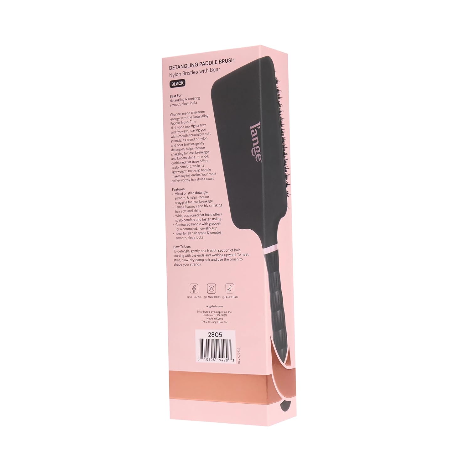 L'ANGE HAIR Detangling Paddle Brush | Nylon & Boar Bristles for Wet or Dry Hair | Built for Thick Hair | Reduces Snagging & Breakage | Tames Flyaways & Frizz for Softer, Shinier Strands (Black)