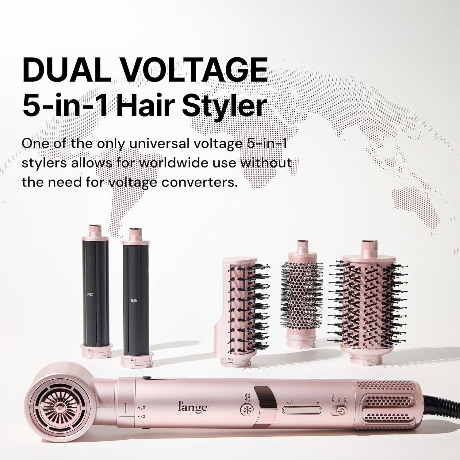 L'ANGE HAIR TurboStyle All-in-One Air Styling & Drying System | 5-in-1 Attachments with Auto-Wrap Curlers & Volumizing Brush | Fast-Drying Brushless Motor Dryer | Dual Voltage | All Hair Types (Black)