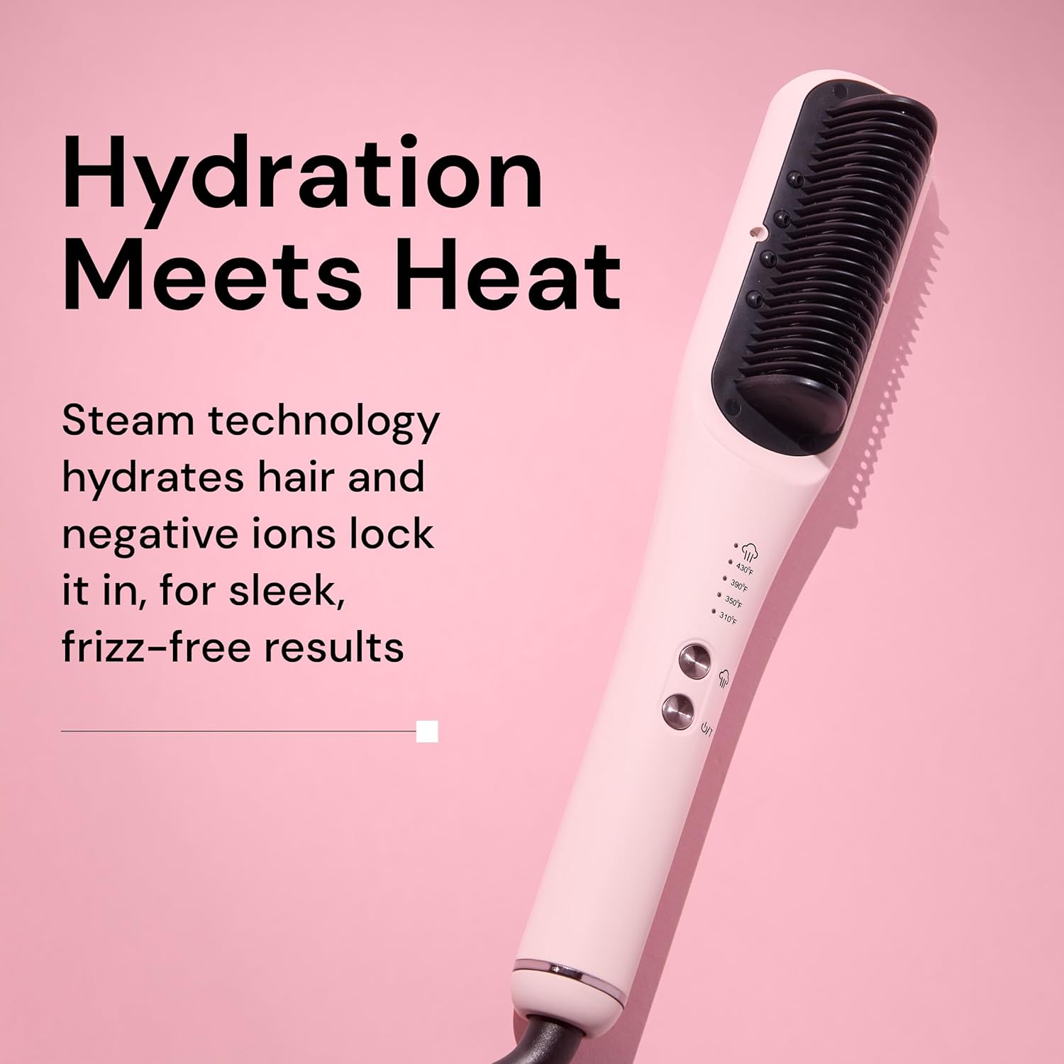 L'ANGE HAIR SteamSmooth Steam Smoothing Comb | Coconut Oil–Infused Steam Brush for Sleek, Shiny Results | Negative Ion Frizz Control | Hydrates & Straightens Hair | (Black)
