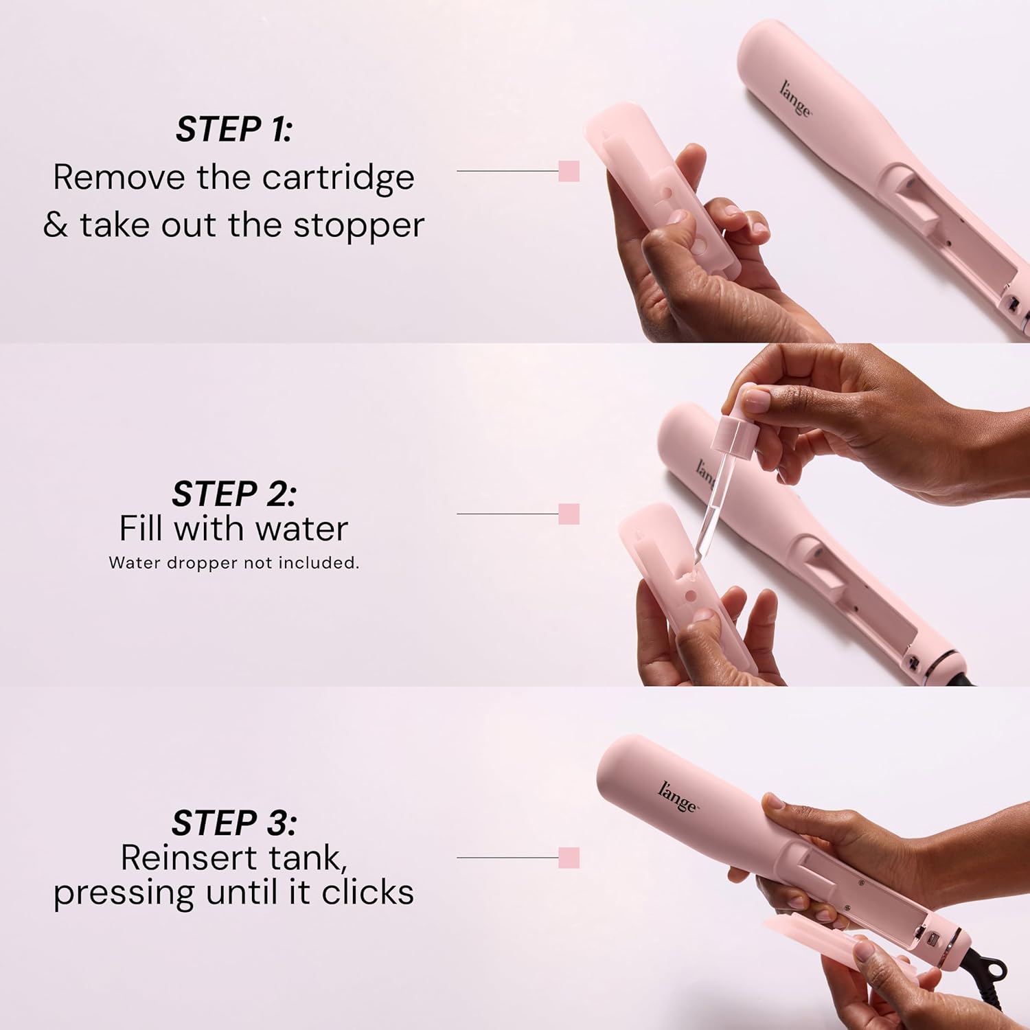 L'ANGE HAIR SteamSmooth Steam Smoothing Comb | Coconut Oil–Infused Steam Brush for Sleek, Shiny Results | Negative Ion Frizz Control | Hydrates & Straightens Hair | (Black)