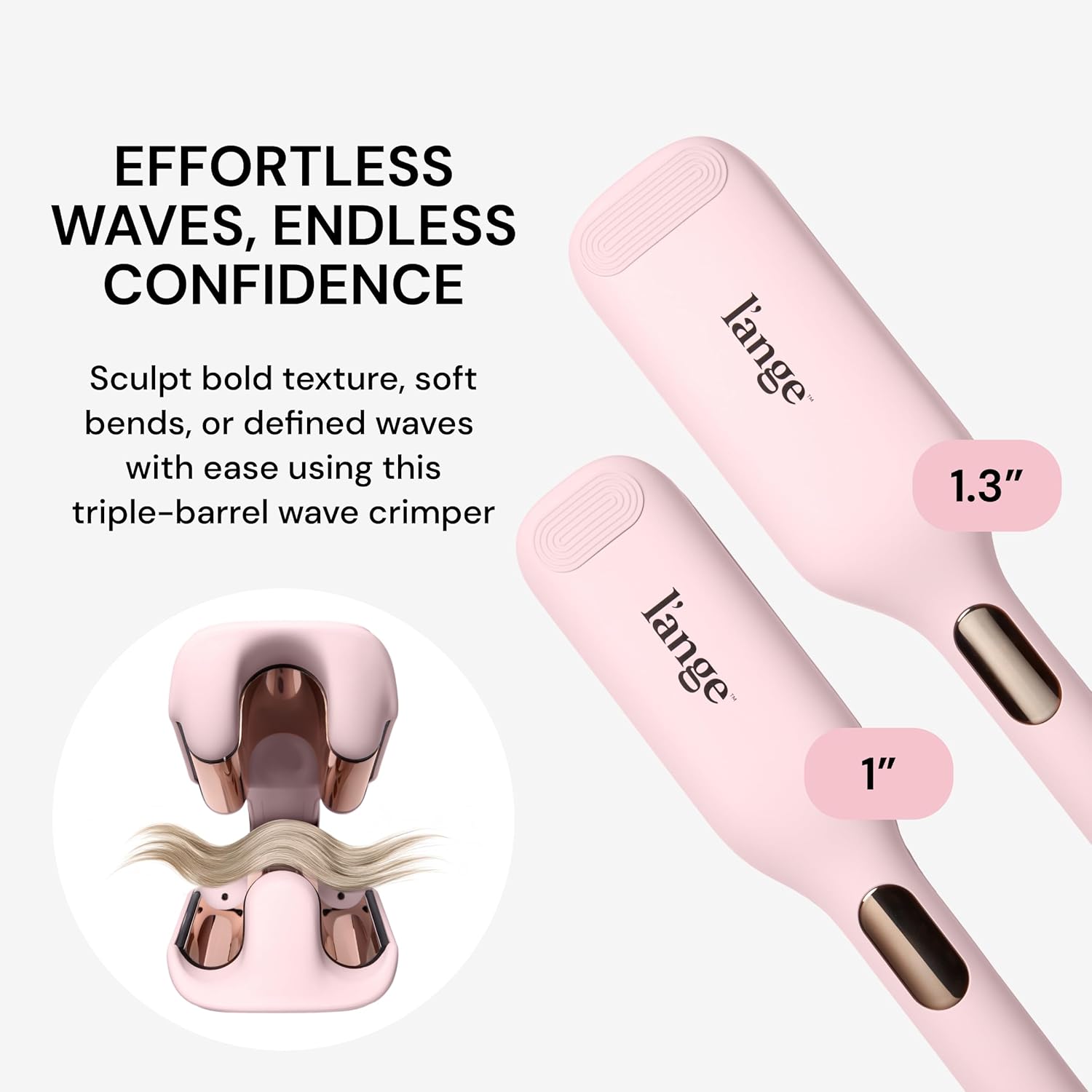 L'ANGE HAIR SculptWaver Titanium Deep Wave | Hair Crimper for Effortless Beach Waves | 3 Barrel Hair Waver with Adjustable Heat | Dual Voltage & Smart Timer | Styling Tools & Appliances, Blush - Large
