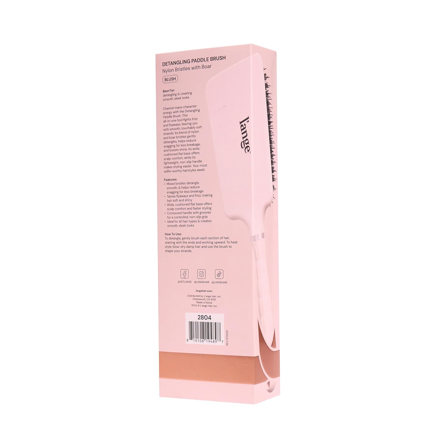 L'ANGE HAIR Detangling Paddle Brush | Nylon & Boar Bristles for Wet or Dry Hair | Built for Thick Hair | Reduces Snagging & Breakage | Tames Flyaways & Frizz for Softer, Shinier Strands (Blush)