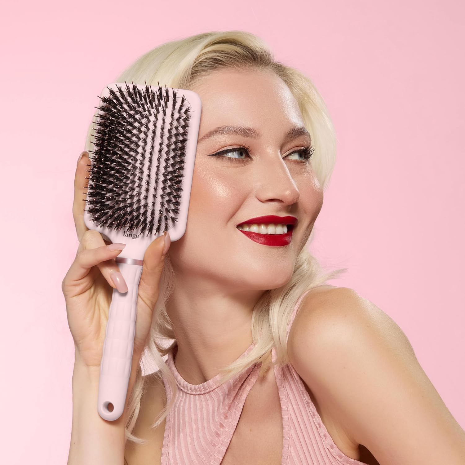 L'ANGE HAIR Detangling Paddle Brush | Nylon & Boar Bristles for Wet or Dry Hair | Built for Thick Hair | Reduces Snagging & Breakage | Tames Flyaways & Frizz for Softer, Shinier Strands (Blush)