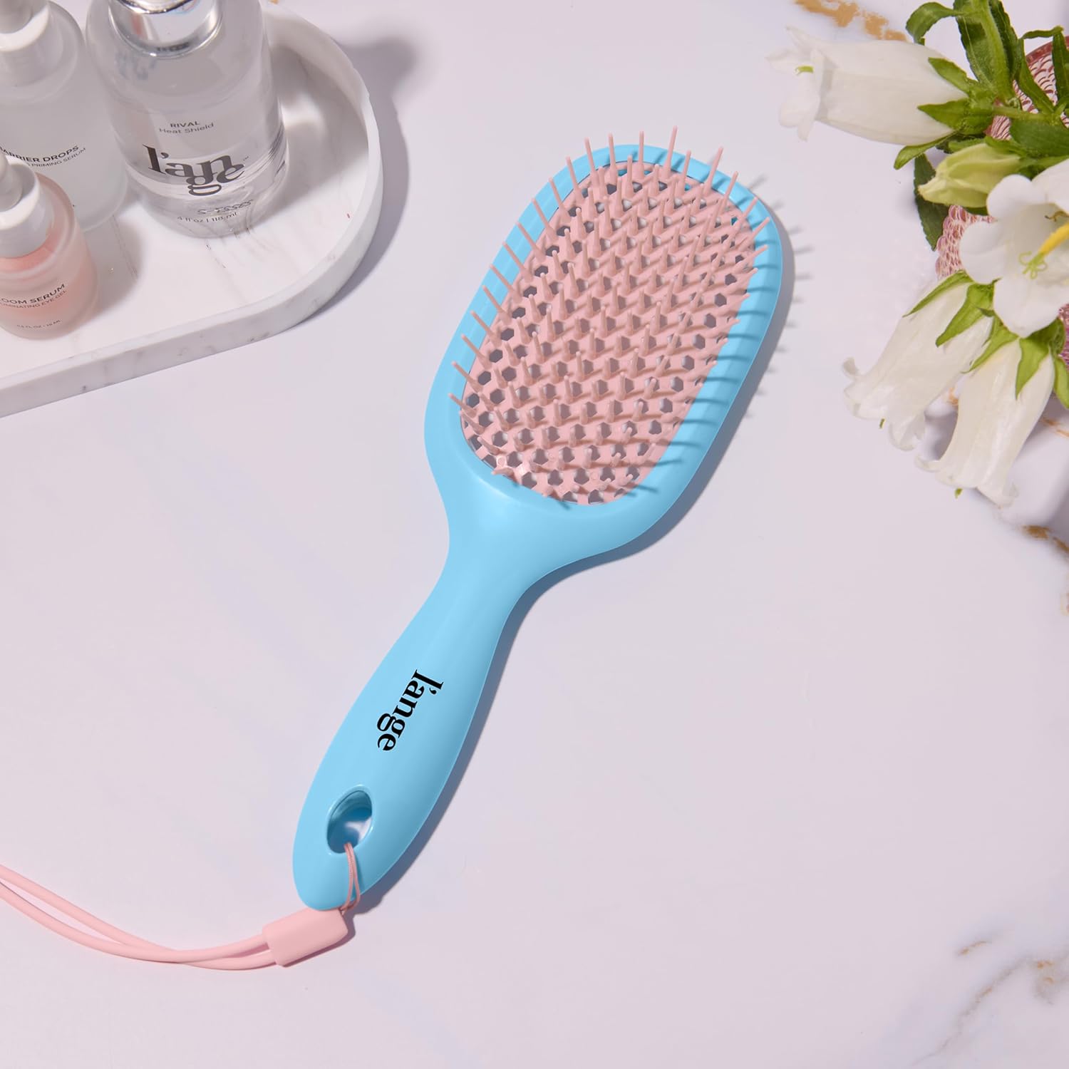 L'ANGE HAIR Detangling Vented Brush | Flexible Bristles for Wet or Dry Hair | Gentle Glide to Reduce Breakage | Ergonomic Shower Brush | Great for All Hair Types & Sensitive Scalps (Blue)