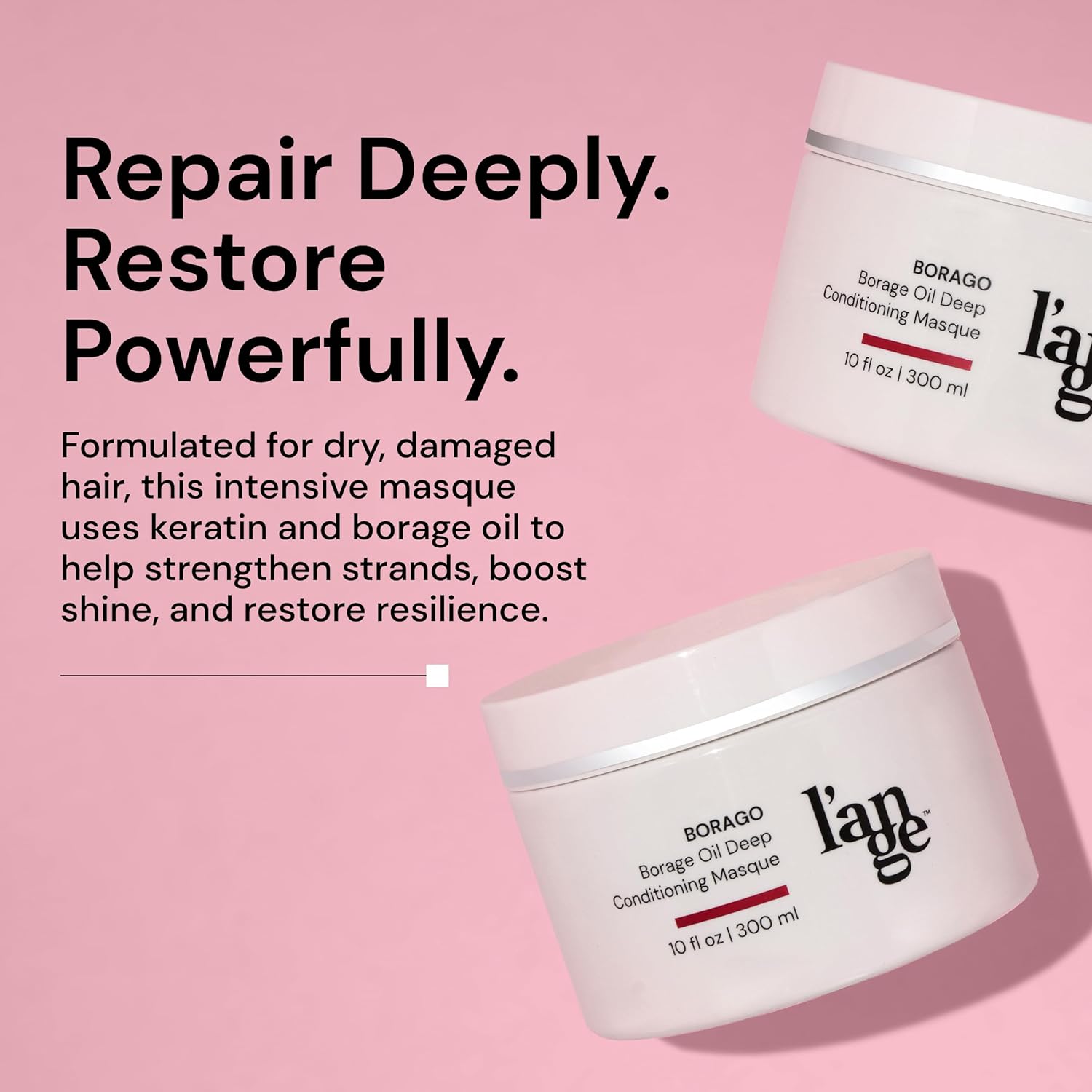 L'ANGE HAIR Borago Deep Conditioning Hair Mask for Damaged Hair | Moisturizing Deep Conditioner Mask | Borage Oil & Keratin Hair Treatment | Soft, Shiny & Frizz-Free | Sulfate & Paraben Free | 10 oz