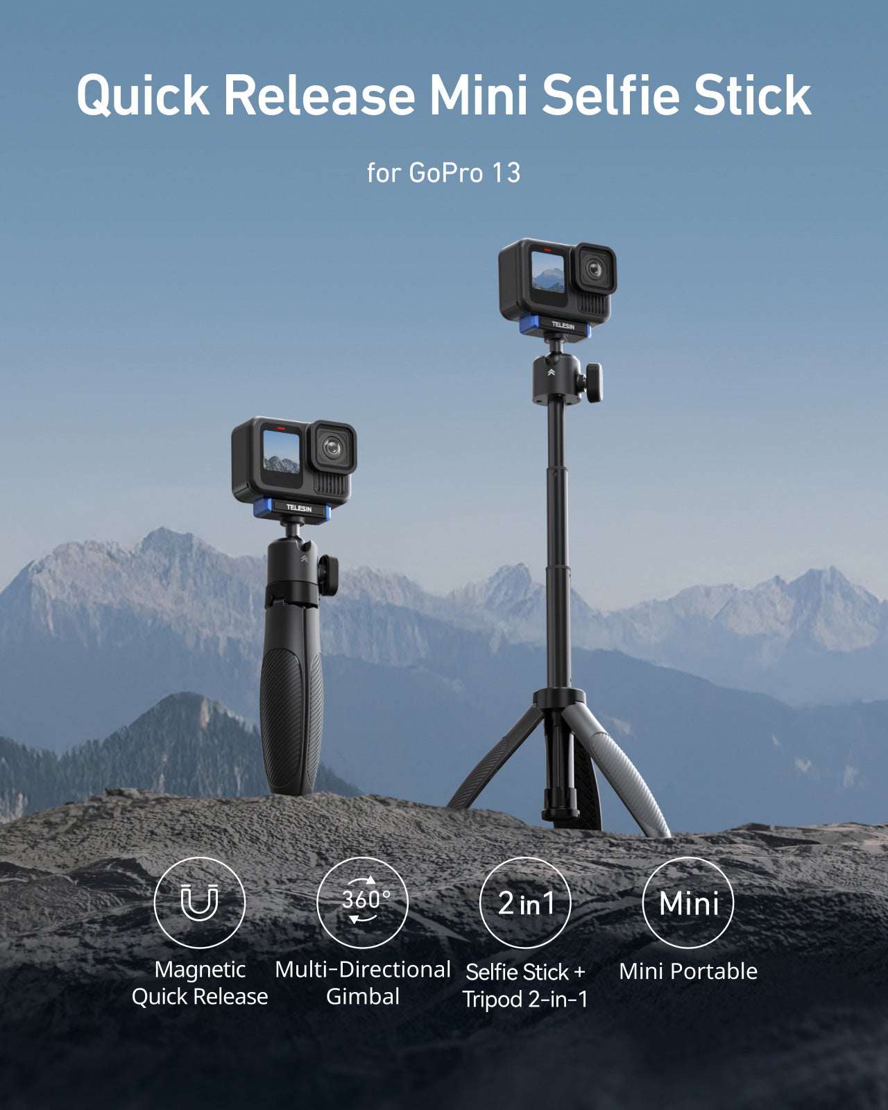 TELESIN Quick-Release Selfie Stick for GoPro 13