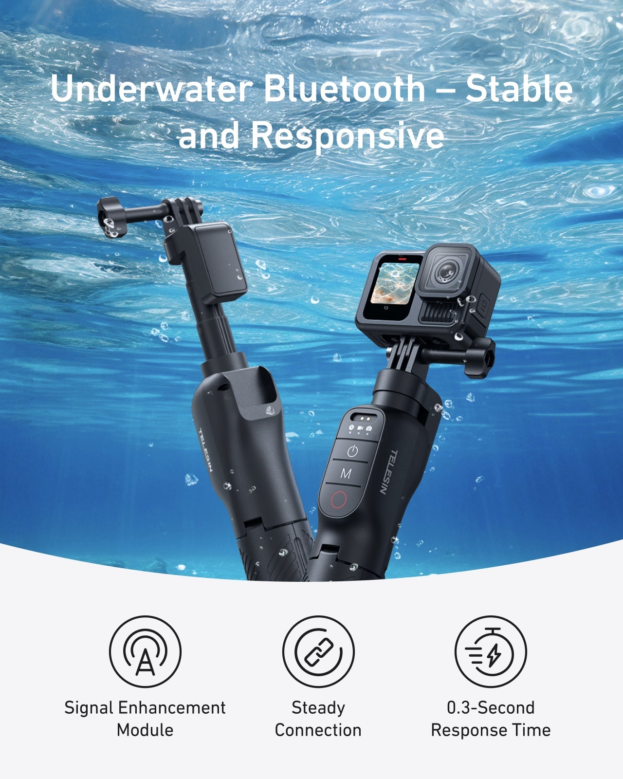 TELESIN Bluetooth Underwater Selfie Stick Tripod for GoPro