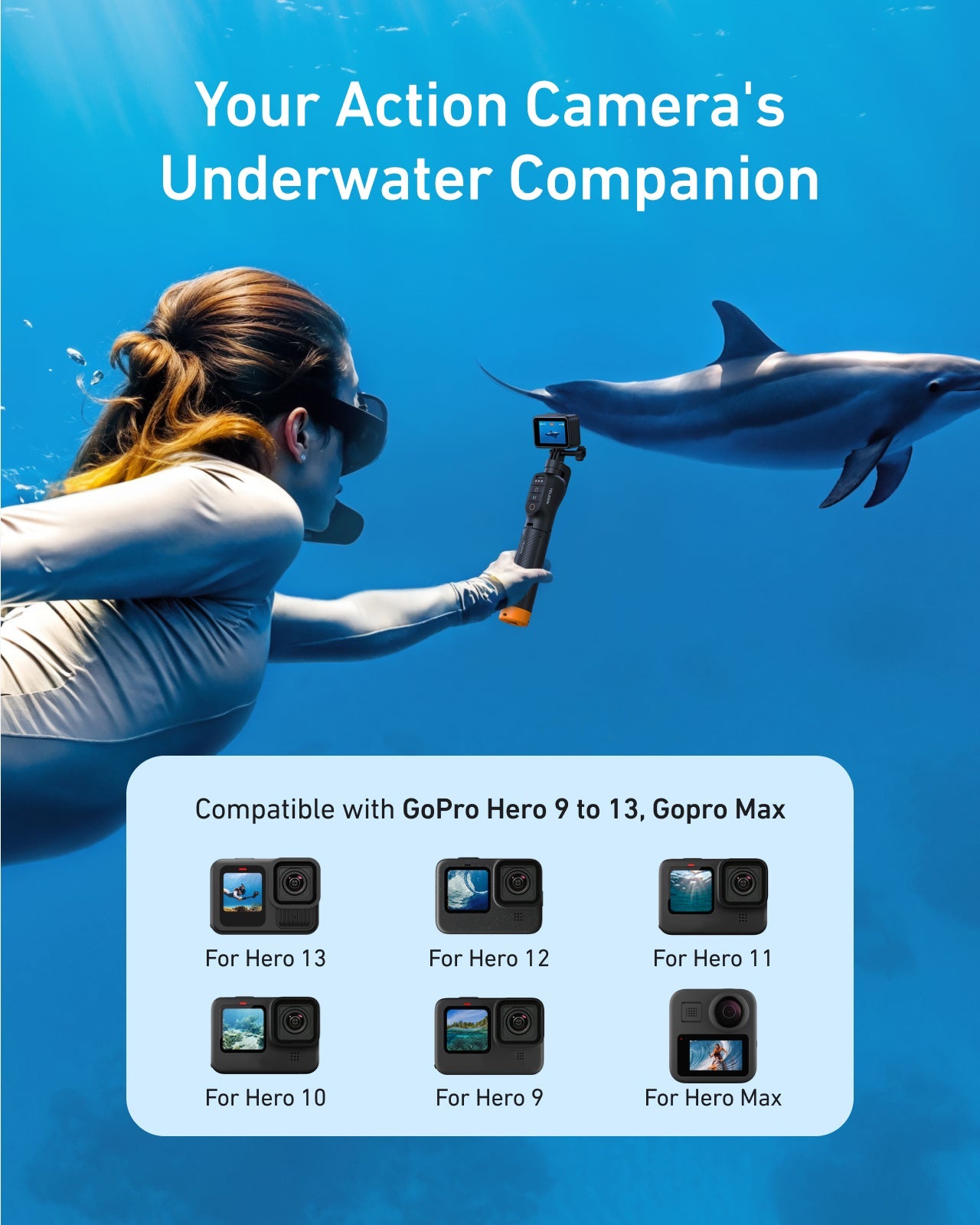 TELESIN Bluetooth Underwater Selfie Stick Tripod for GoPro