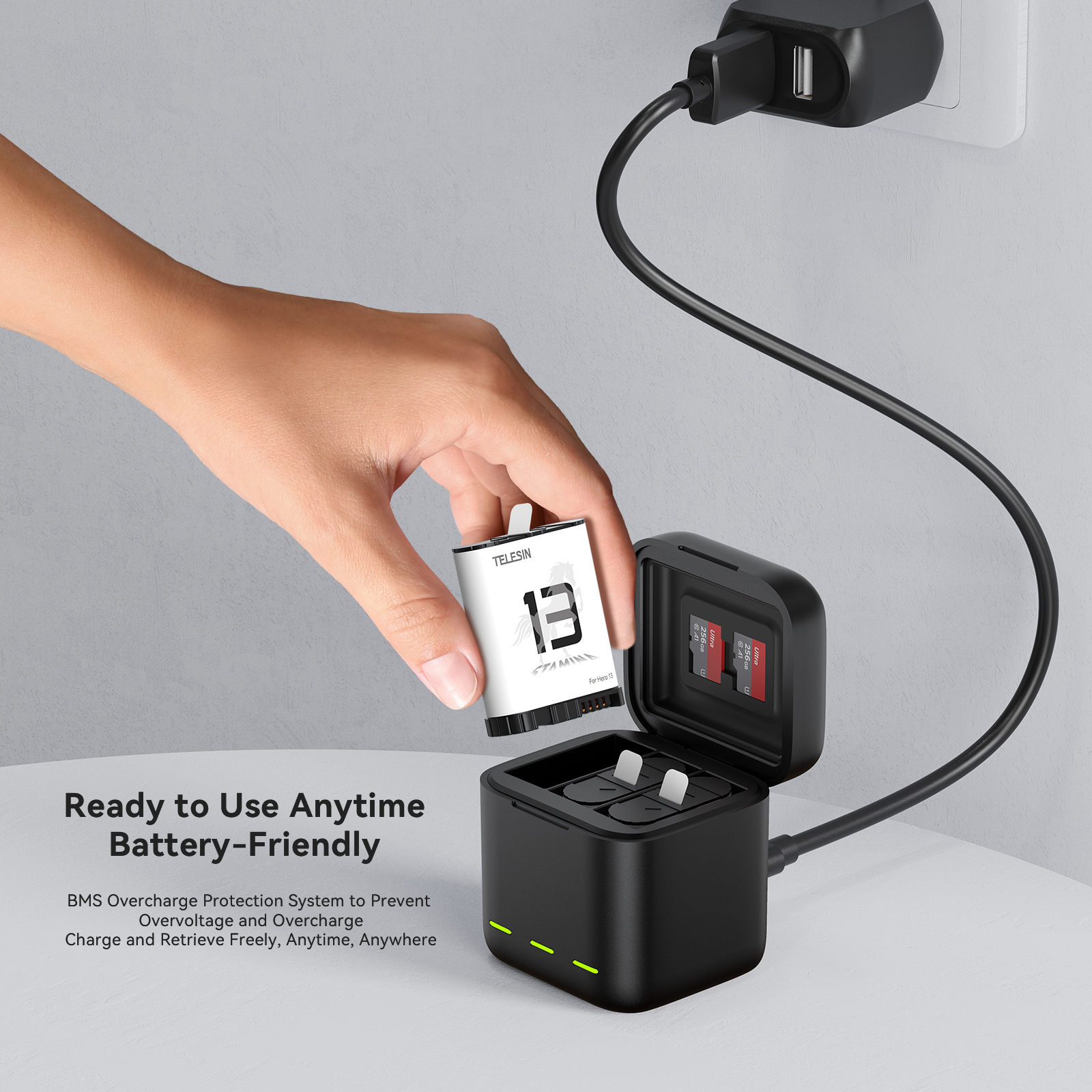 Retractable charging box for Gopro 13