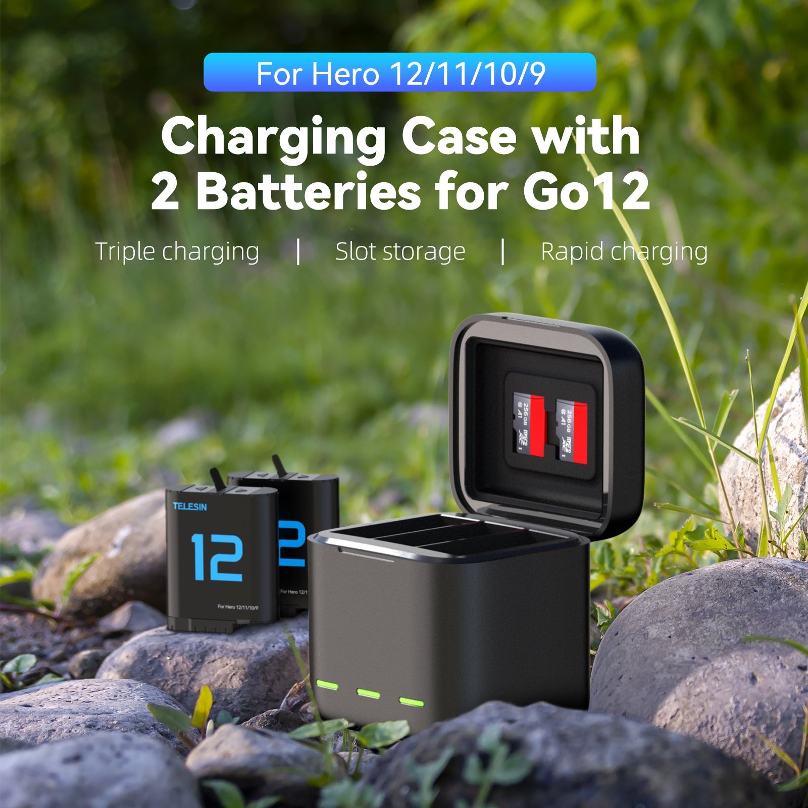 Charging Case with 2 Batteries  for Hero 9-12