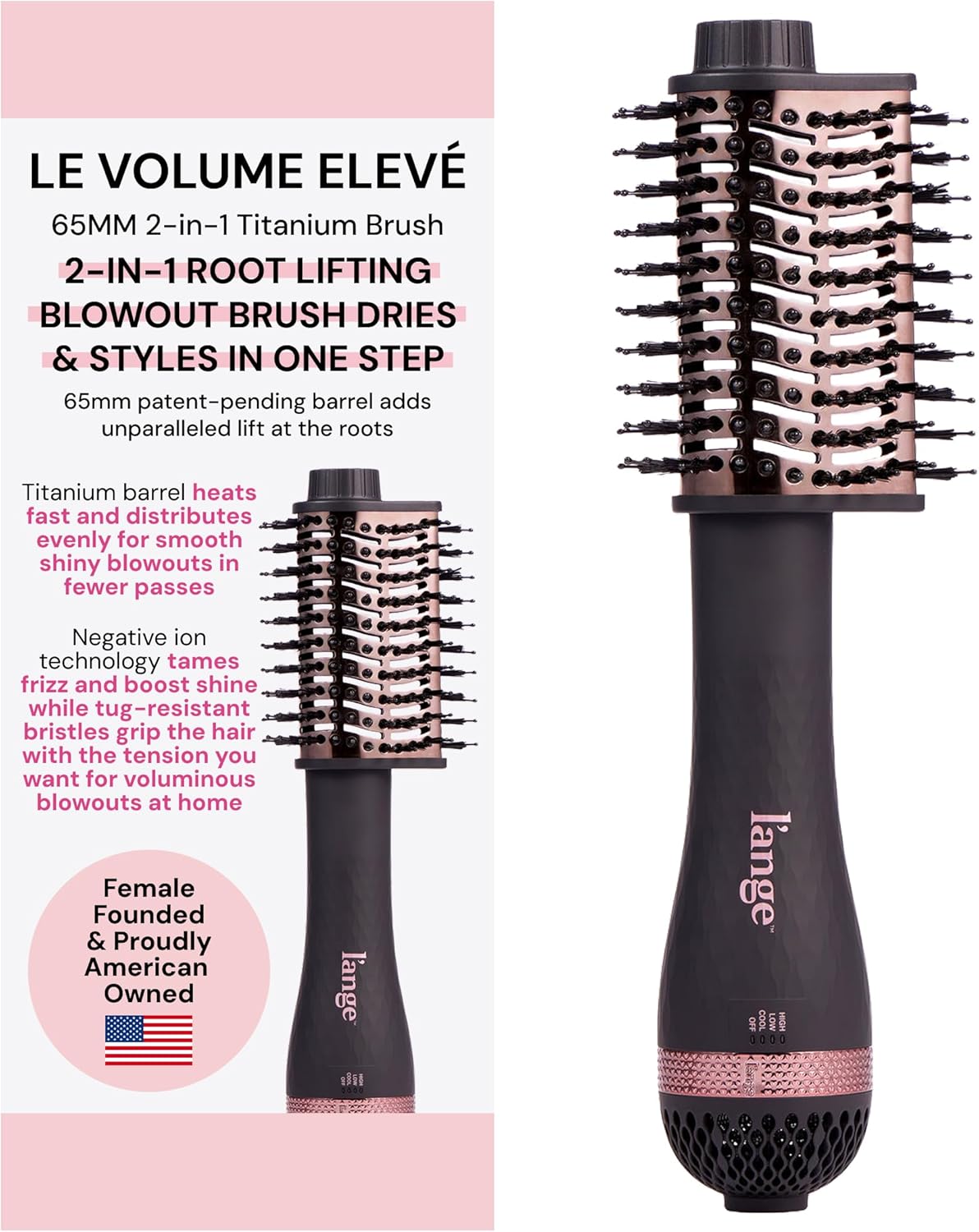 L'ANGE HAIR Le Volume Elevé 65MM 2-in-1 Titanium Brush Dryer (Black) - Main image