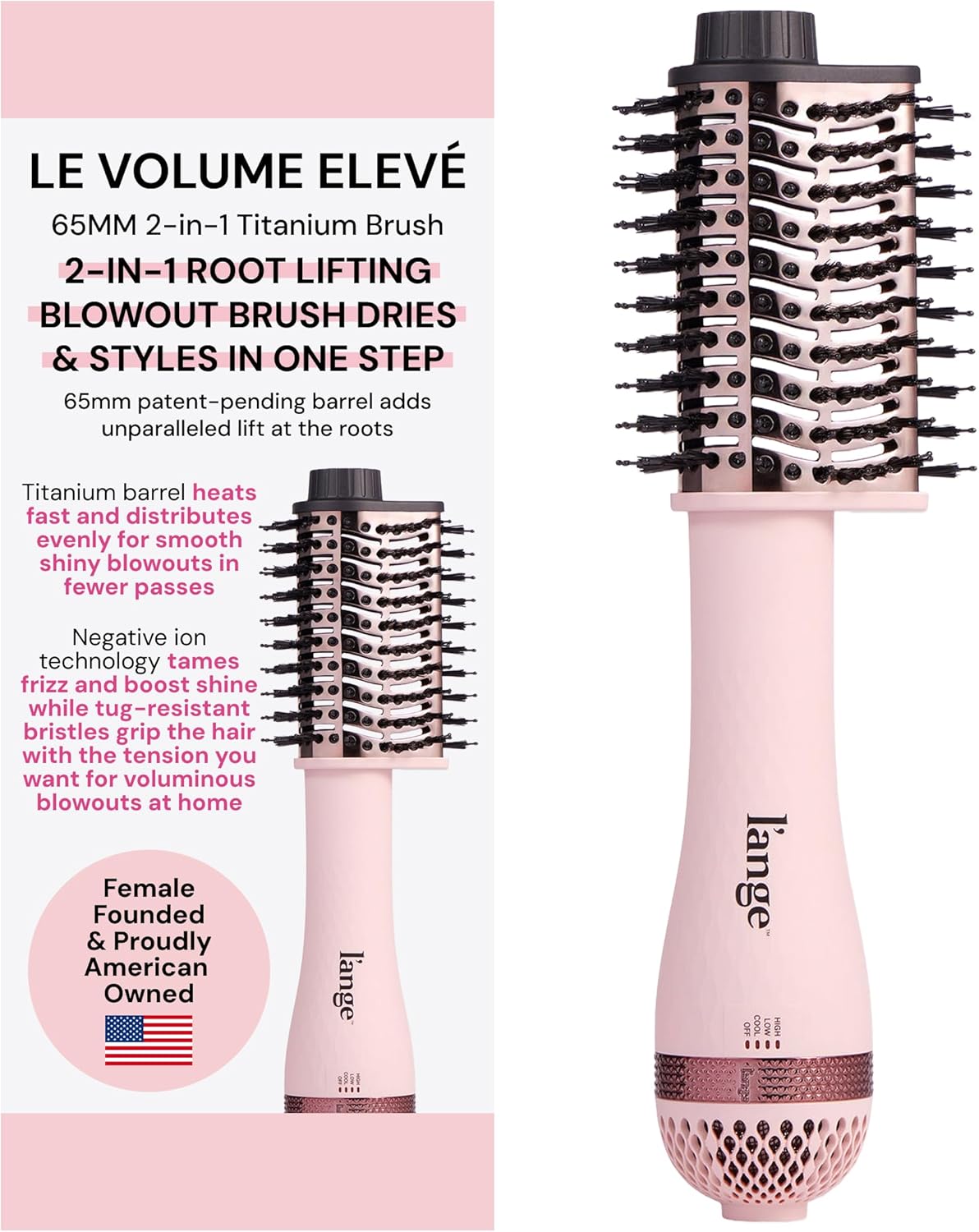 L'ANGE Hair Le Volume Elevé 65MM 2-in-1 Titanium Brush Dryer (Blush) - Main image