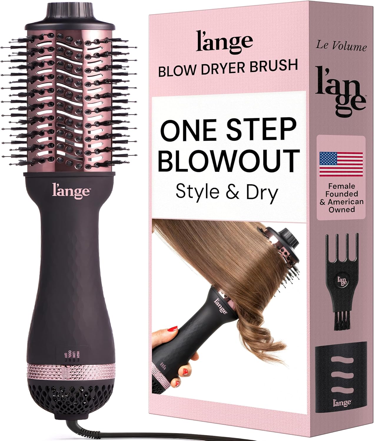 L'ANGE HAIR Le Volume 2-in-1 Titanium Blow Dryer Brush (Black - 75mm) - Main image