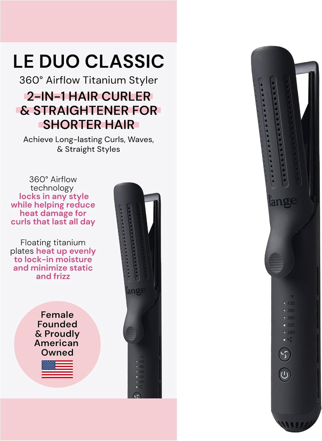L'ANGE HAIR Le Duo Standard 360° Airflow 2 in 1 Straightener and Curler (Black)