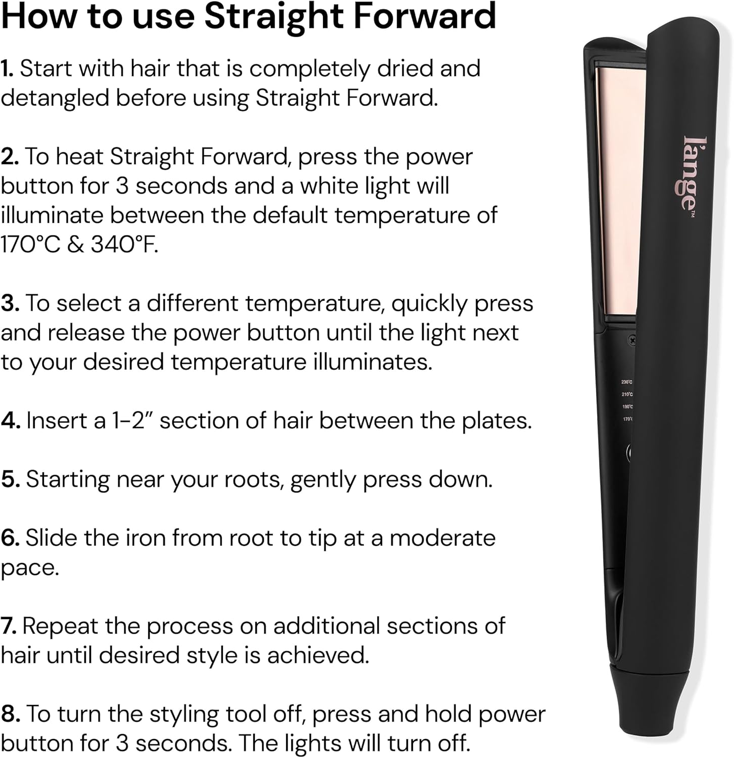 L'ANGE HAIR Straight Forward Titanium Flat Iron – 1” Floating Plates (Black) - View 4