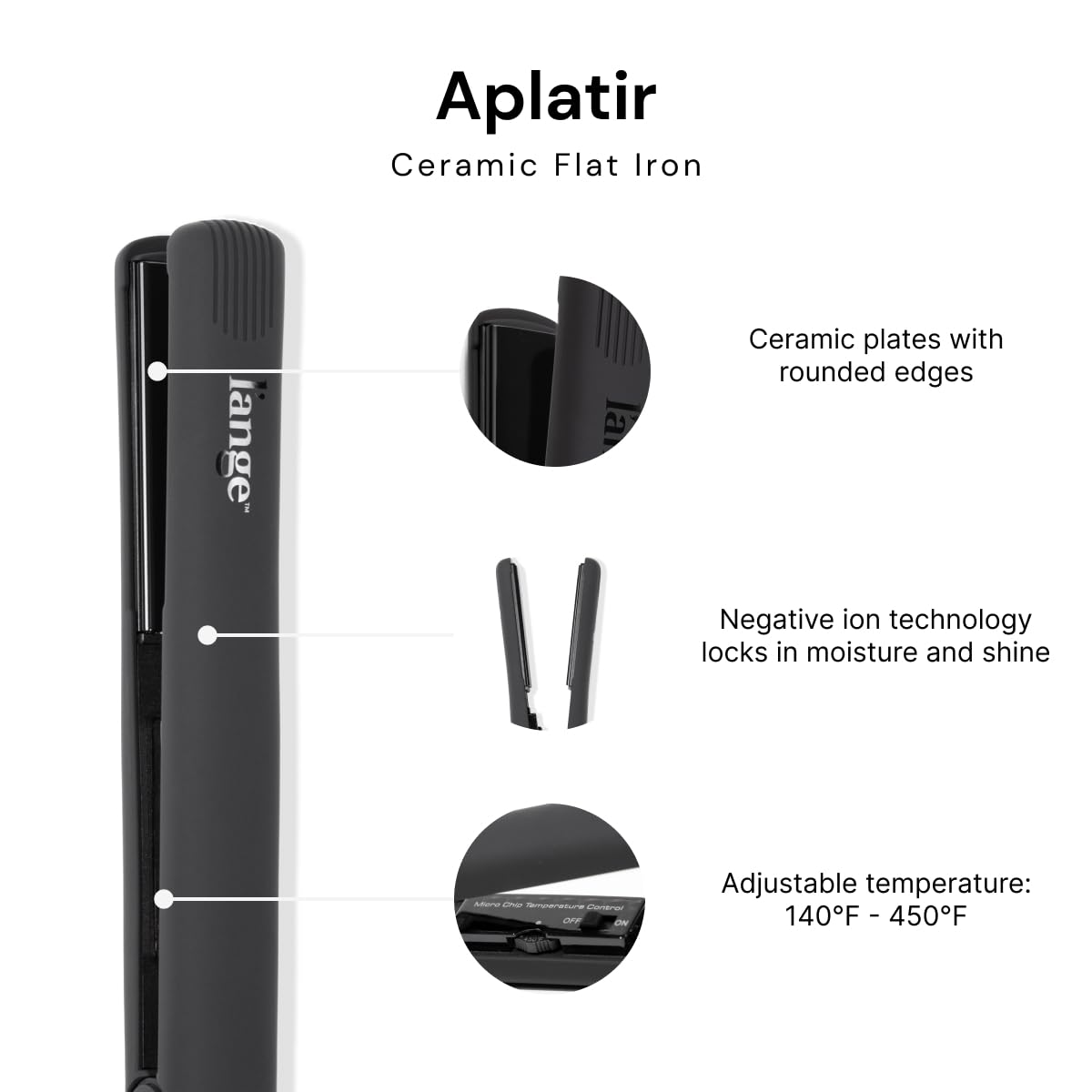 L'ANGE HAIR Aplatir Ceramic 1" Flat Iron (Black) - View 2
