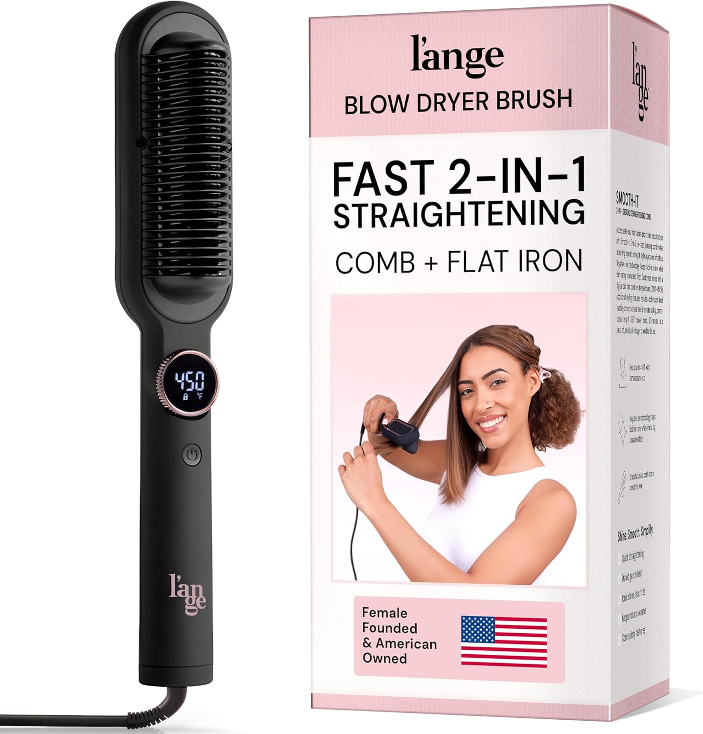 L'ANGE HAIR Smooth It 2-in-1 Straightener Brush (Black) - Main image