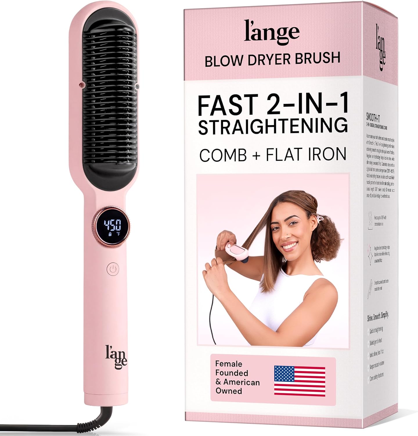 L'ANGE HAIR Smooth It 2-in-1 Straightener Brush (Blush) - Main image