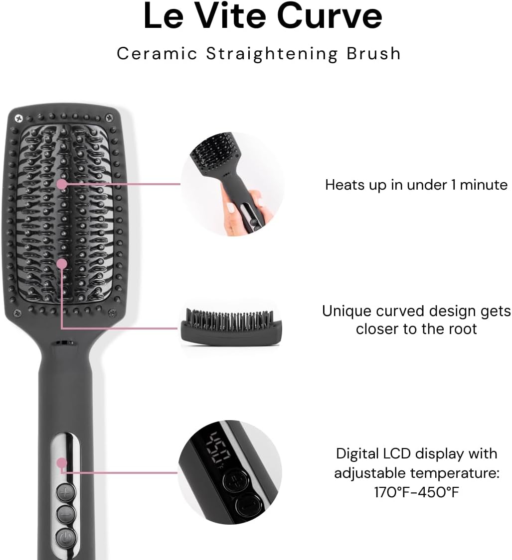 L'ANGE HAIR Le Vite Curve Ceramic Straightening Brush (Black) - View 2