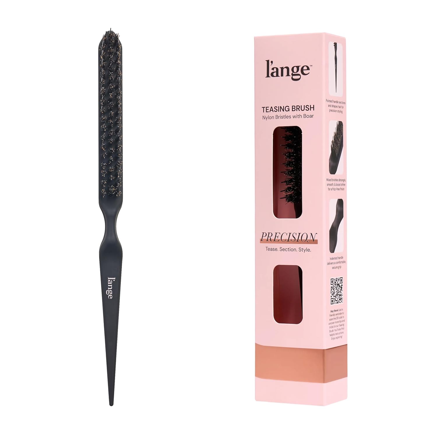 L'ANGE HAIR Detangling Teasing Brush with Nylon & Boar Bristles (Black) - Main image