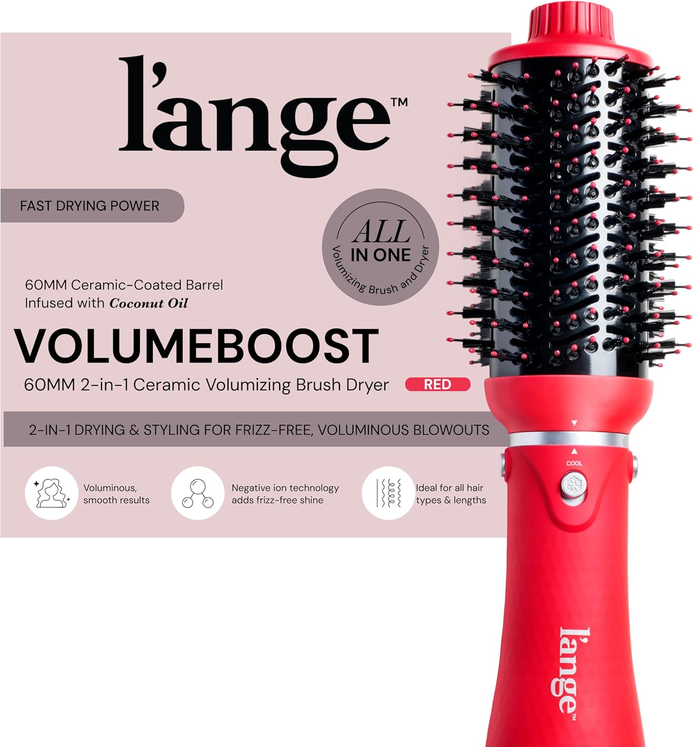 L'ANGE HAIR VolumeBoost 60mm 2-in-1 Ceramic Volumizing Brush Dryer (Red) - Main image